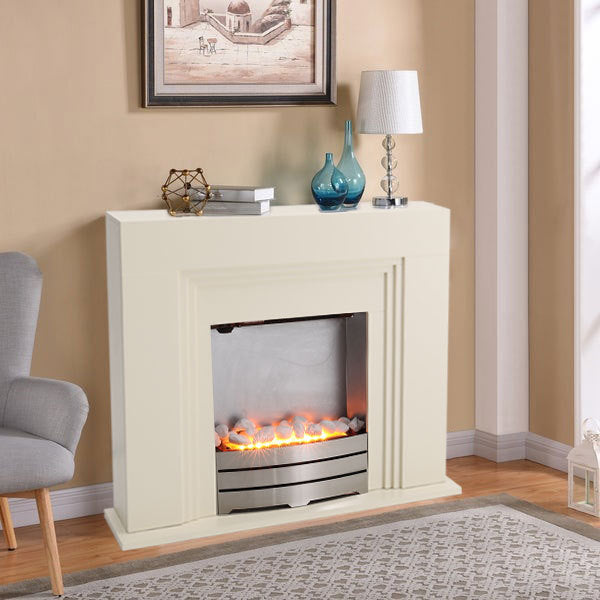 Electric LED Fireplace Fire Free Standing Surround Flame Pebble Heater