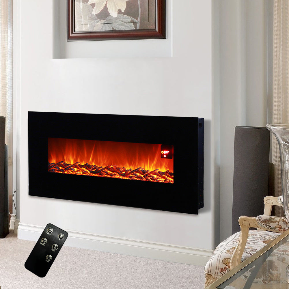 Electric Wall Mounted Fireplaces 3D Flame Heater with Remote Control Mantelpiece