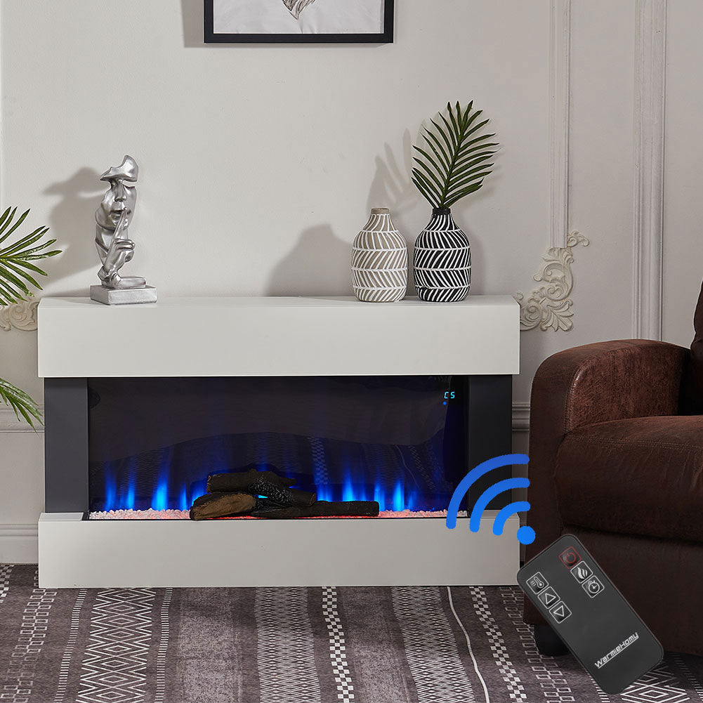Electric Fireplace with LED Fire Flame Wall Mounted WI-FI Surround Mantel Heater