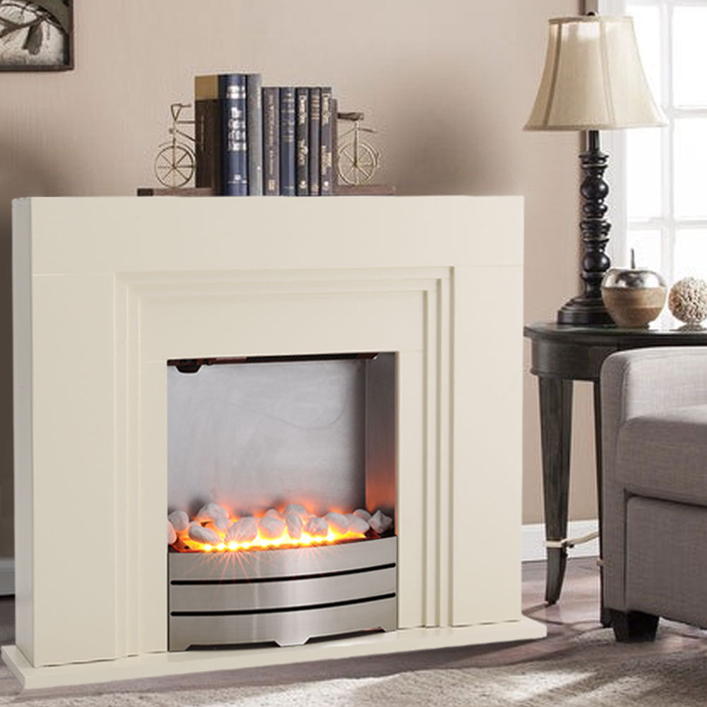 Electric LED Fireplace Fire Free Standing Surround Flame Pebble Heater