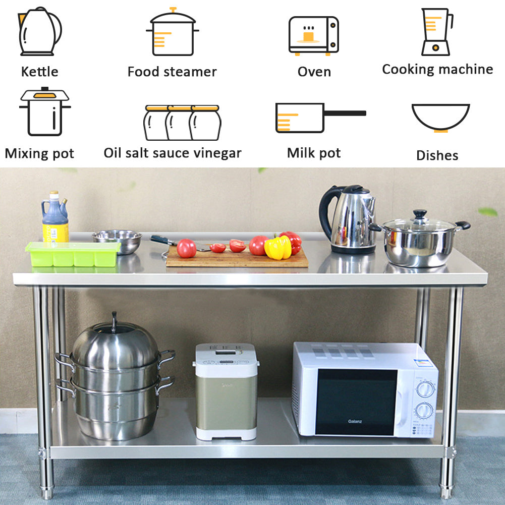 2 Tier Stainless Steel Commercial Catering Prep Table Work Bench Kitchen Worktop