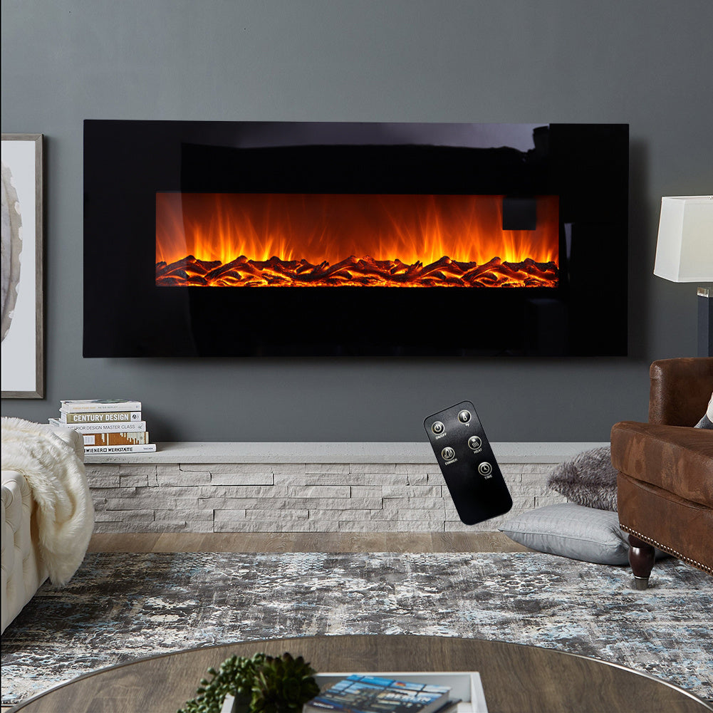 Electric Wall Mounted Fireplaces 3D Flame Heater with Remote Control Mantelpiece
