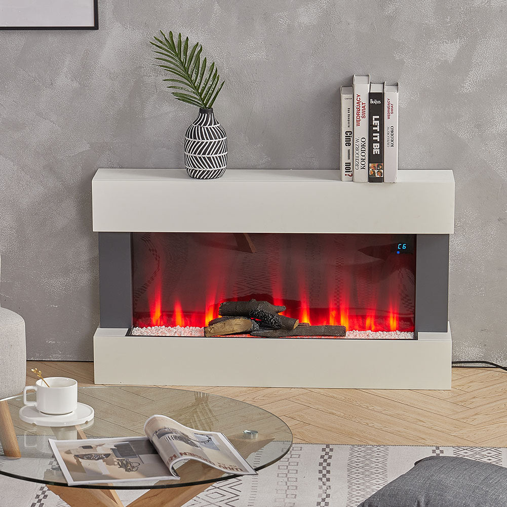 Electric Fireplace with LED Fire Flame Wall Mounted WI-FI Surround Mantel Heater