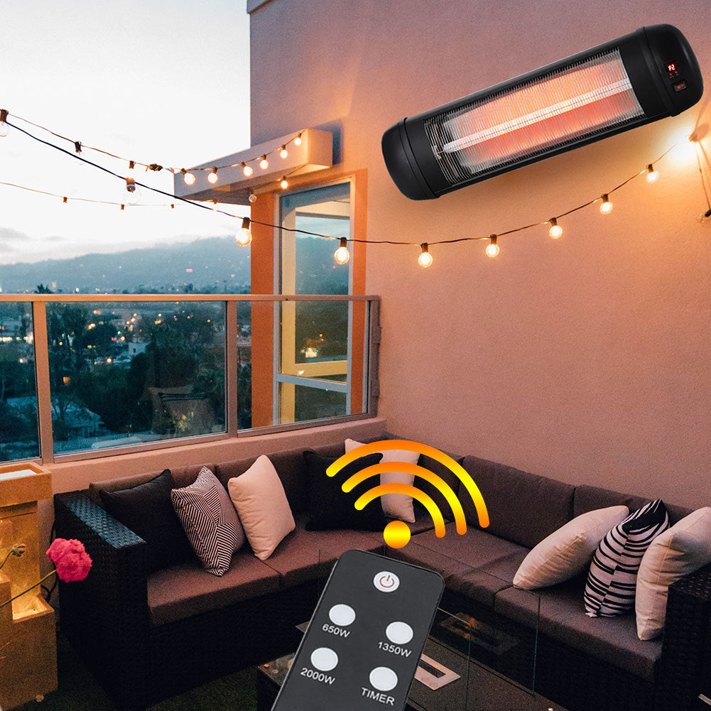 Electric Wall Mounted Patio Heater 3 Level Heating Warmer Remote Indoor Outdoor