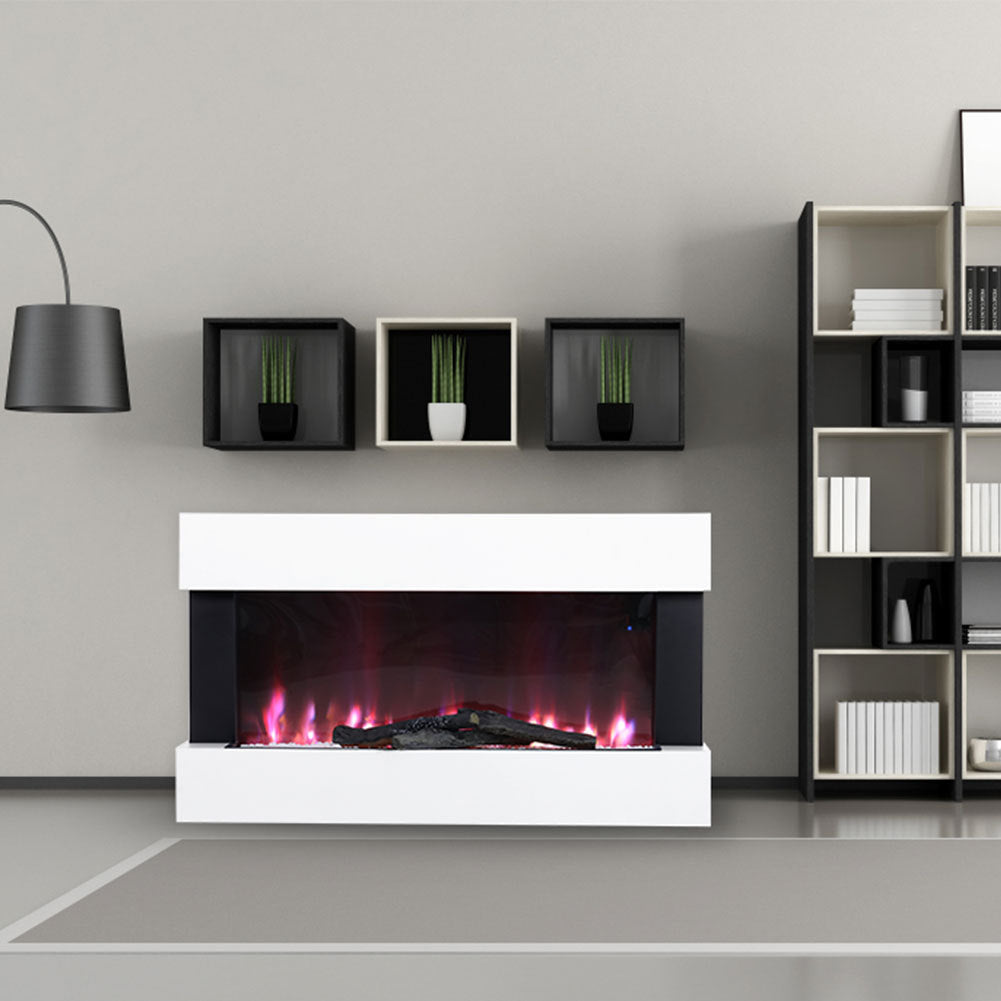 Electric Fireplace with LED Fire Flame Wall Mounted WI-FI Surround Mantel Heater