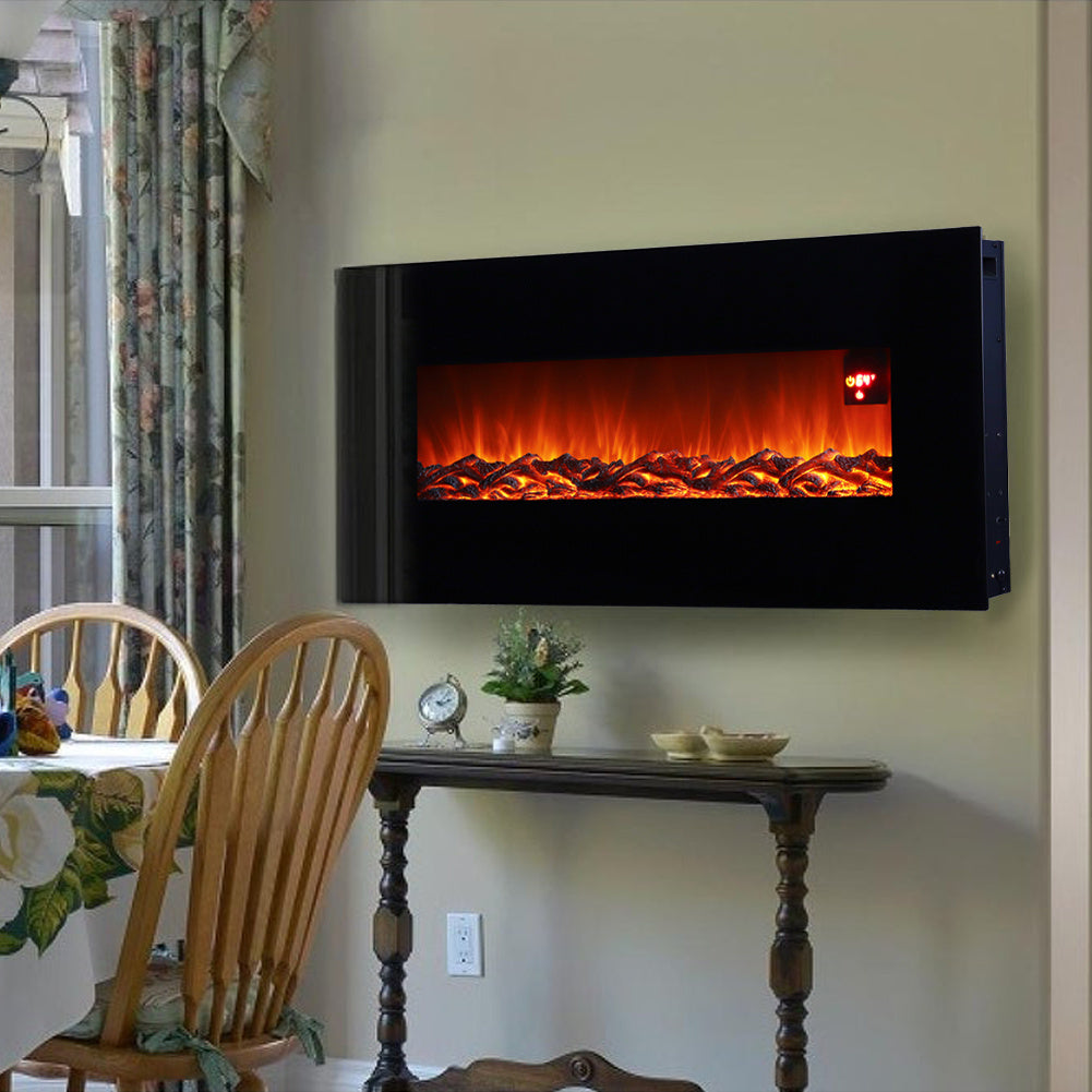 Electric Wall Mounted Fireplaces 3D Flame Heater with Remote Control Mantelpiece