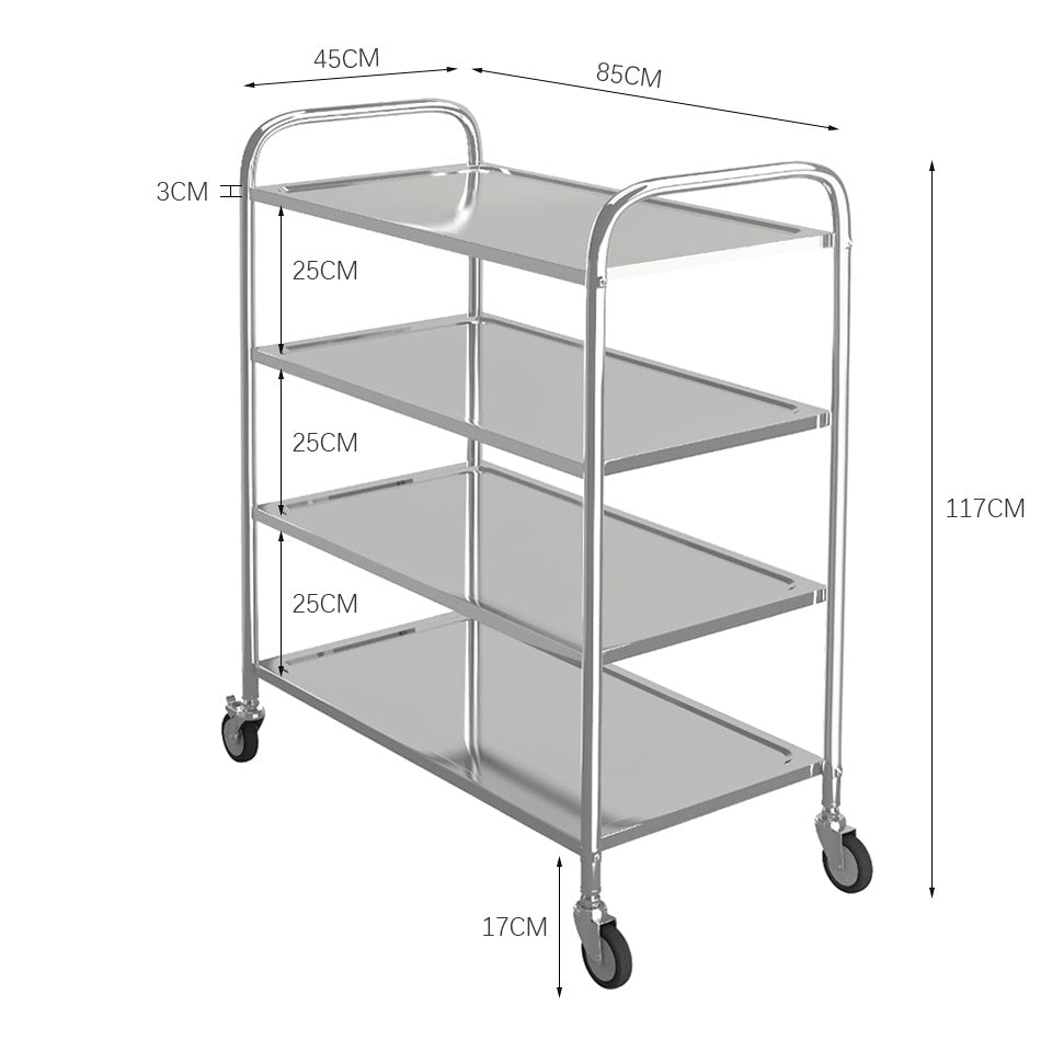 4Tier Stainless Steel Kitchen Catering StorageTrolley Serving Carts