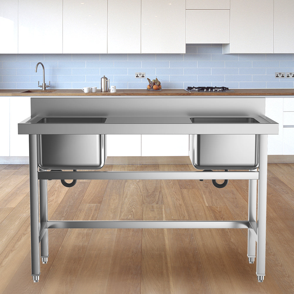 Commercial Stainless Steel Left/Right Hand Drainer 2 Bowls Dishwasher Sink