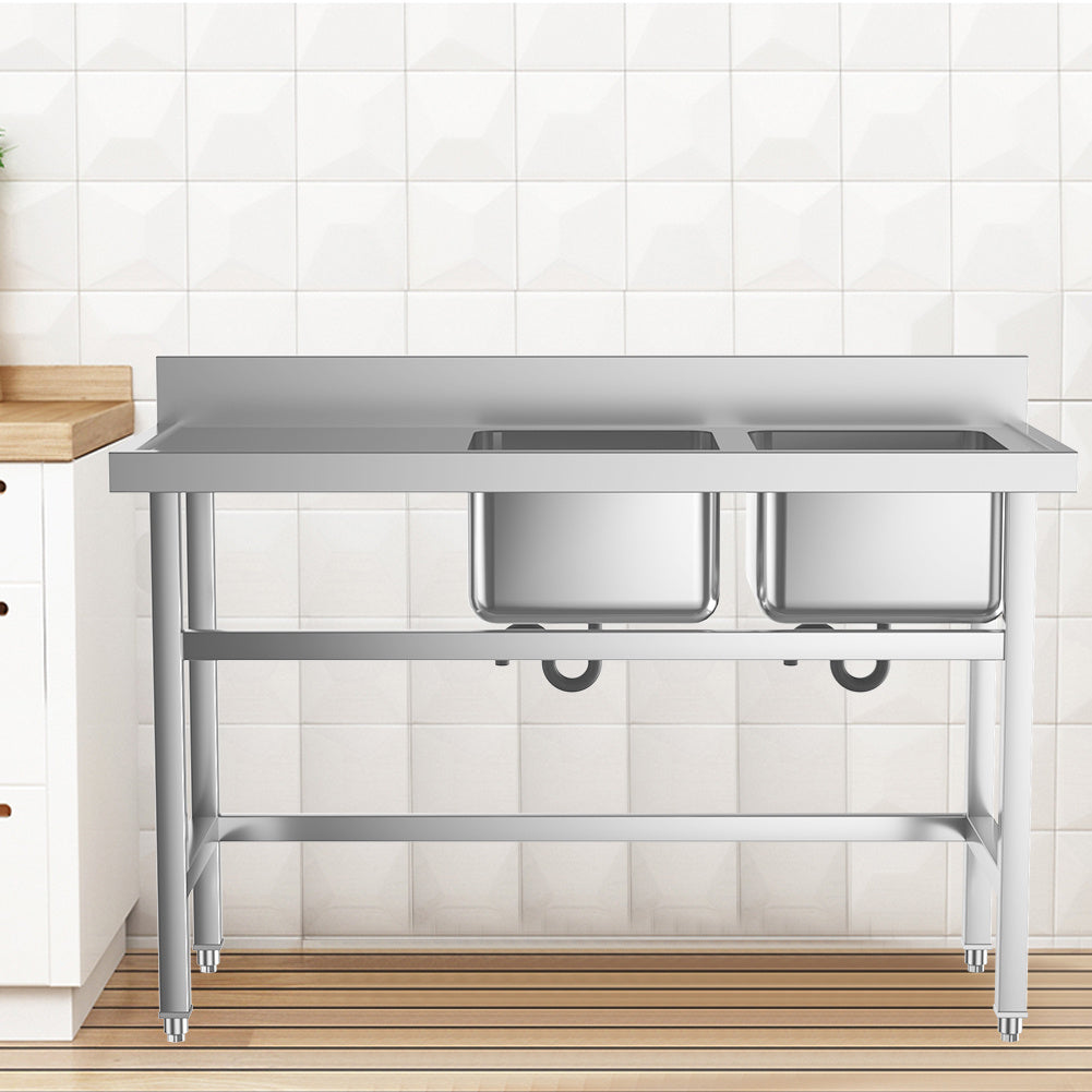 Stainless Steel Sink Catering Kitchen Commercial Double Bowl Left Drainer