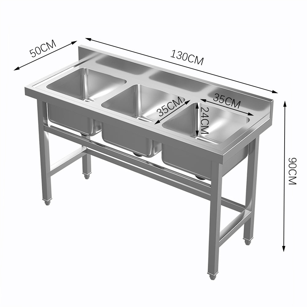 Commercial Catering Stainless Steel 3 Bowls Sink Kitchen Handmade WashTable