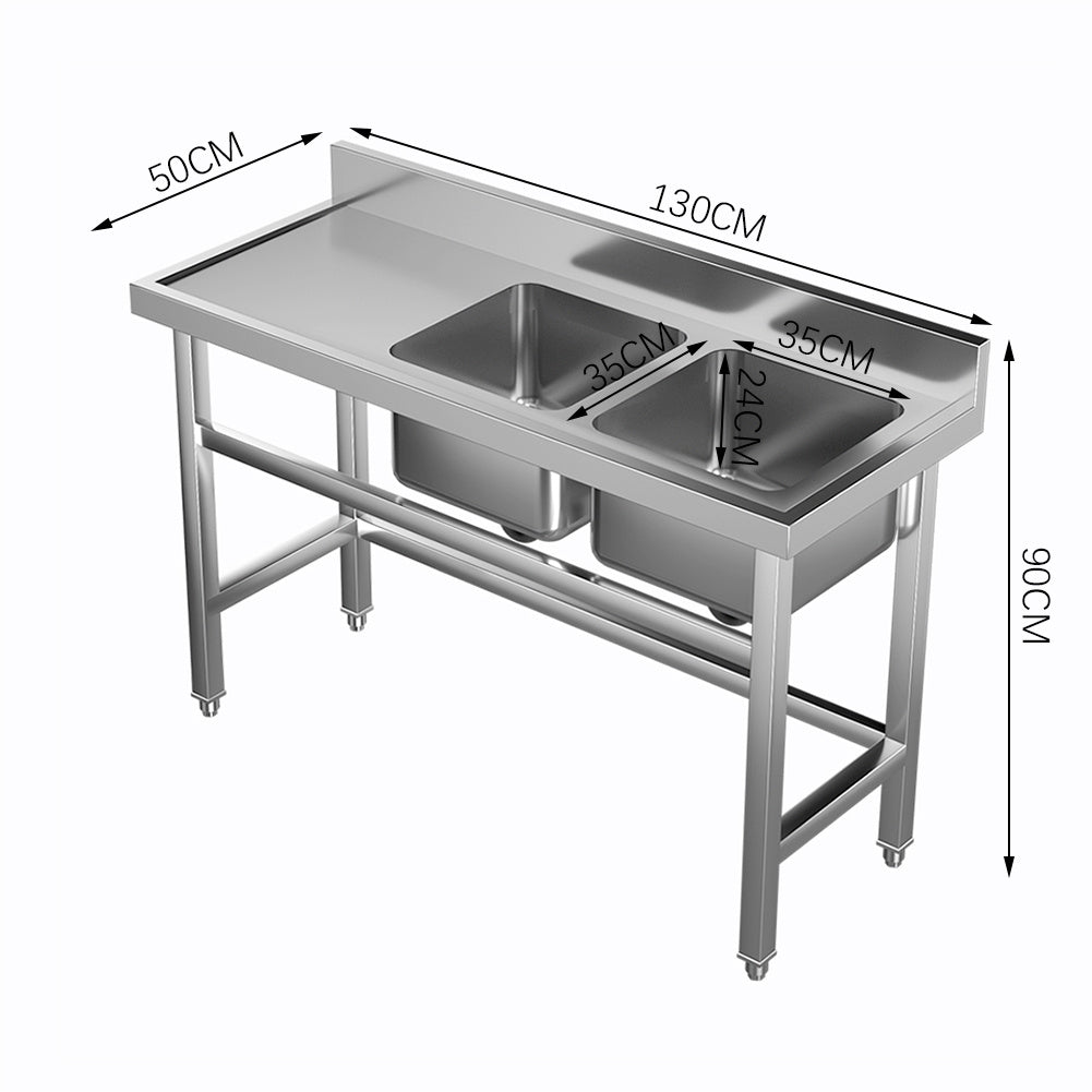 Stainless Steel Sink Catering Kitchen Commercial Double Bowl Left Drainer