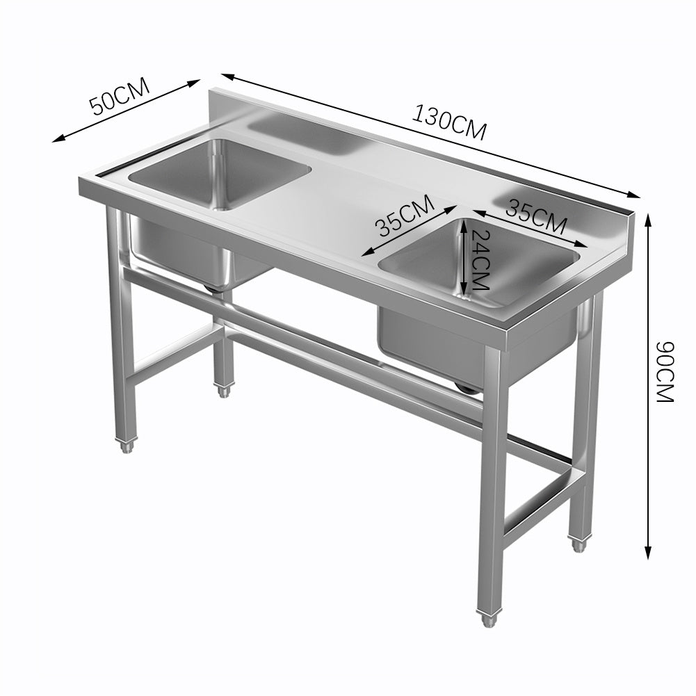 Commercial Stainless Steel Left/Right Hand Drainer 2 Bowls Dishwasher Sink