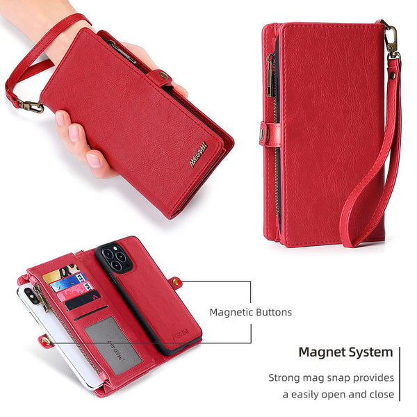 Phone Wallet Case wrist strap magnetic button
