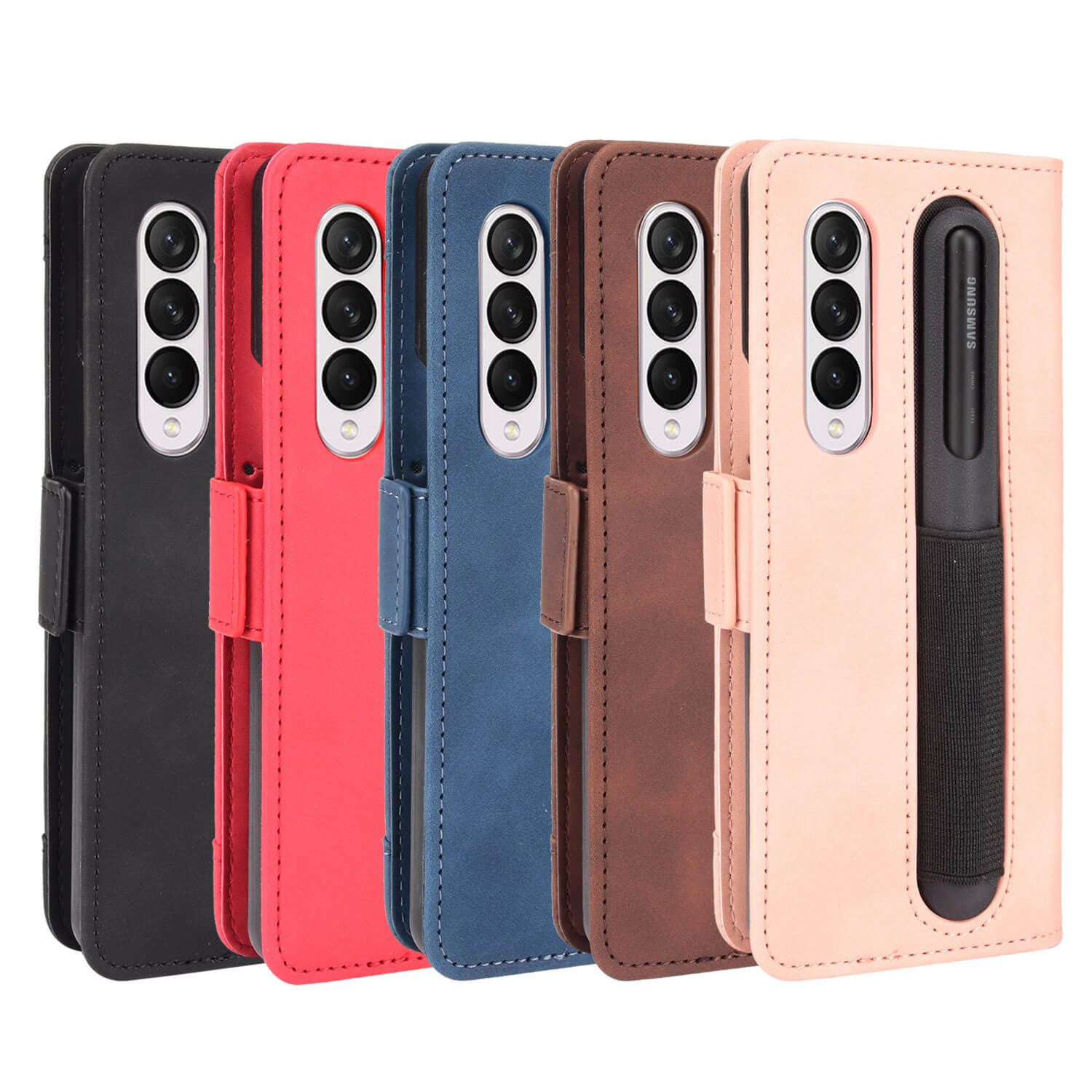 Samsung Galaxy Z Fold 3 Muilti Card Slots Wallet Case with Removable Cardholder and S Pen Slot