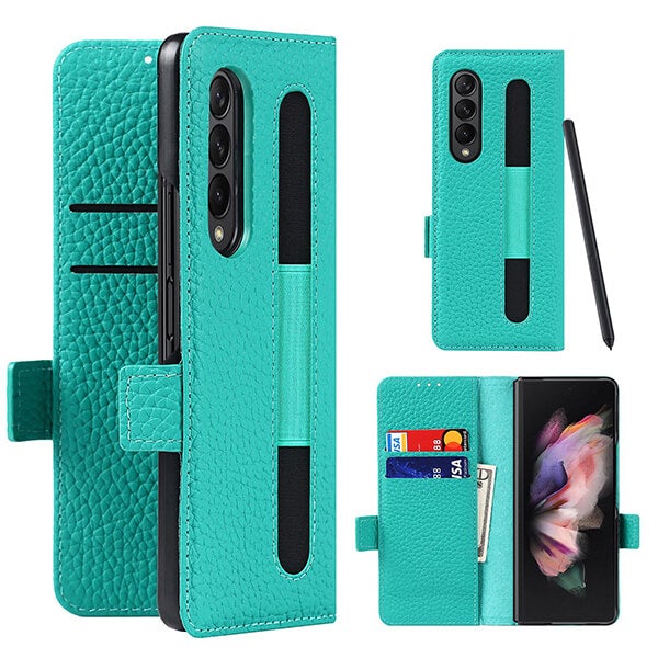 Samsung Galaxy Z Fold 3 Pebble Leather Case Wallet with S-pen Holder and Hinge Protection