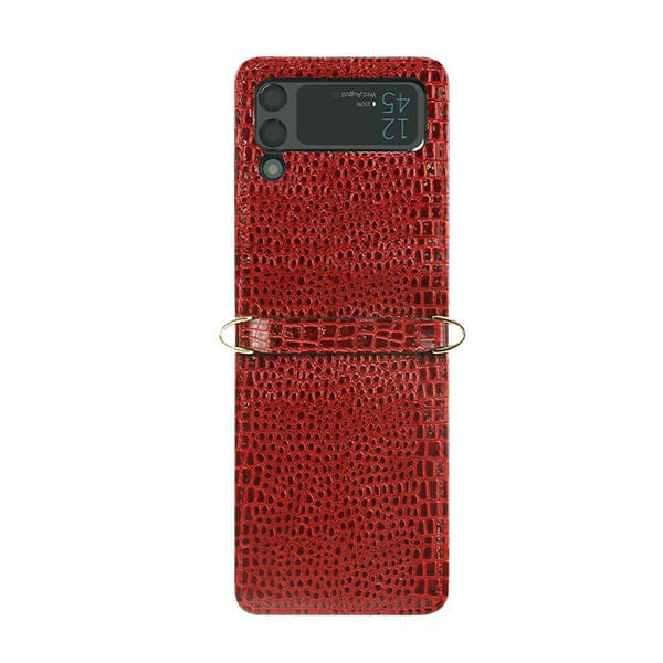 Samsung Galaxy Z Flip 3 Faux Croc Crossbody Chain Phone Case