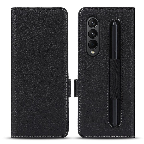 Samsung Galaxy Z Fold 3 Pebble Leather Case Wallet with S-pen Holder and Hinge Protection