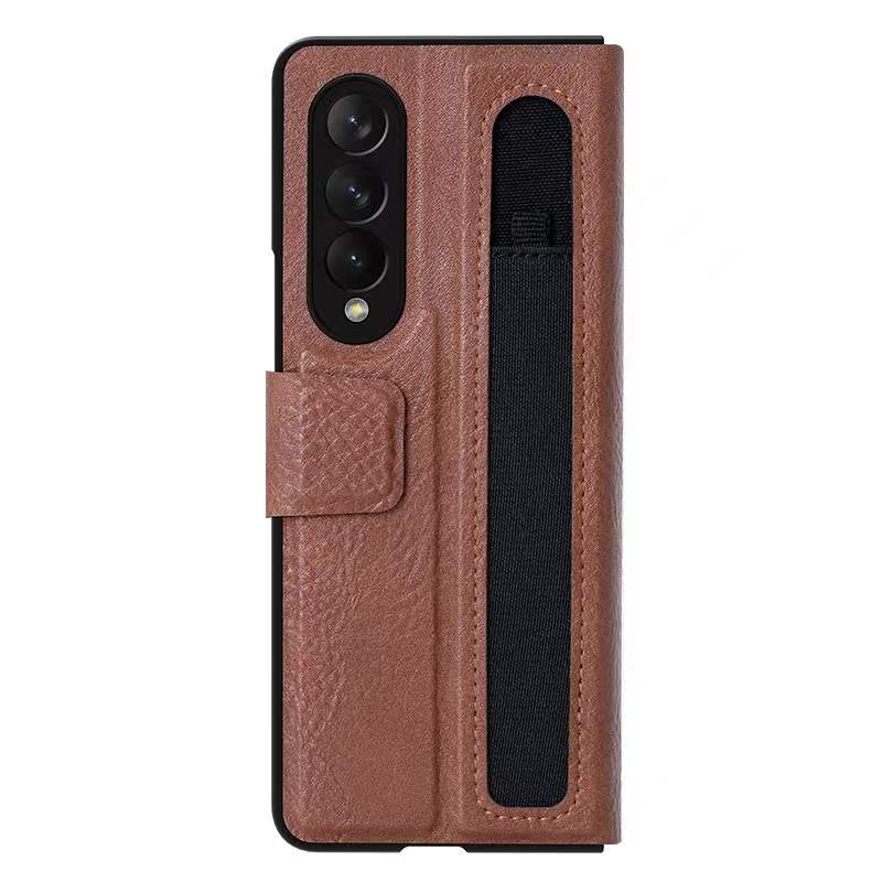 Samsung Galaxy Z Fold 3 Leather Phone Case Kickstand with S Pen Slot (S Pen Not Included)