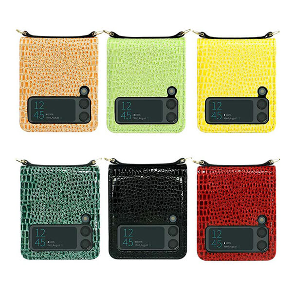 Samsung Galaxy Z Flip 3 Faux Croc Crossbody Chain Phone Case