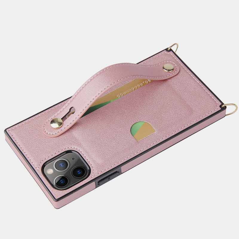 Protective Crossbody Phone Case with Card Holder and Wrsit Band For iPhone