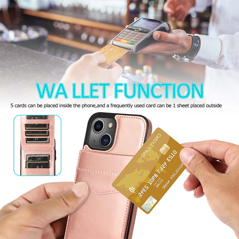 iPhone 14 Series Protective Wallet Case Quality Kickstand Phone Case with Multiple Card Slots