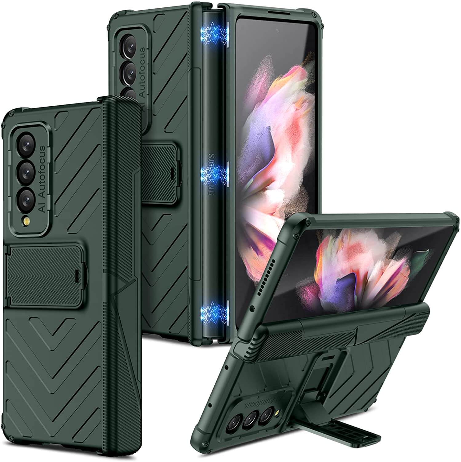 Samsung Galaxy Z Fold 3 Shockproof Case with Magnetic Hinge Protection and Adjustable Kickstand