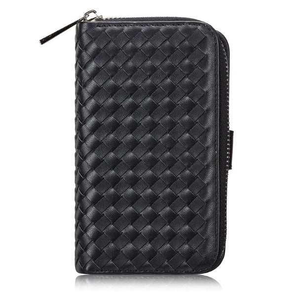 Woven Pattern Zipper Phone Wallet Case with Detachable Phone Case for iPhone