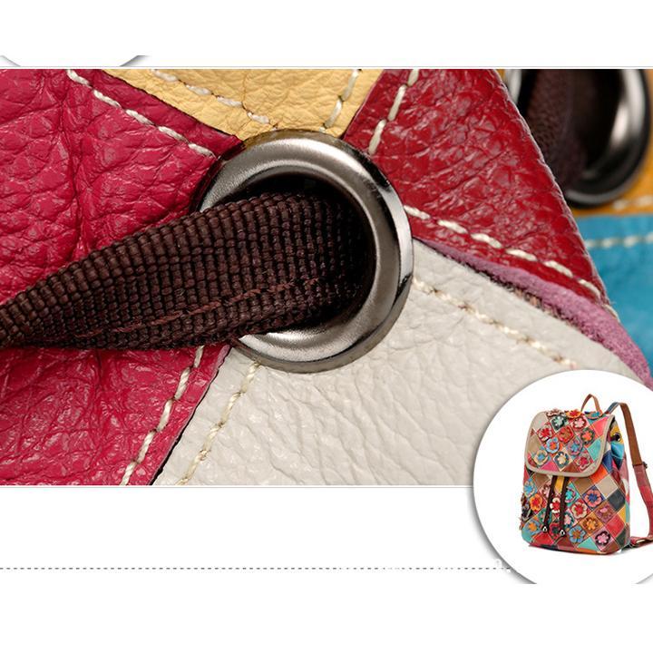 Genuine?Leather Anti-theft Multicolor Flower Backpack