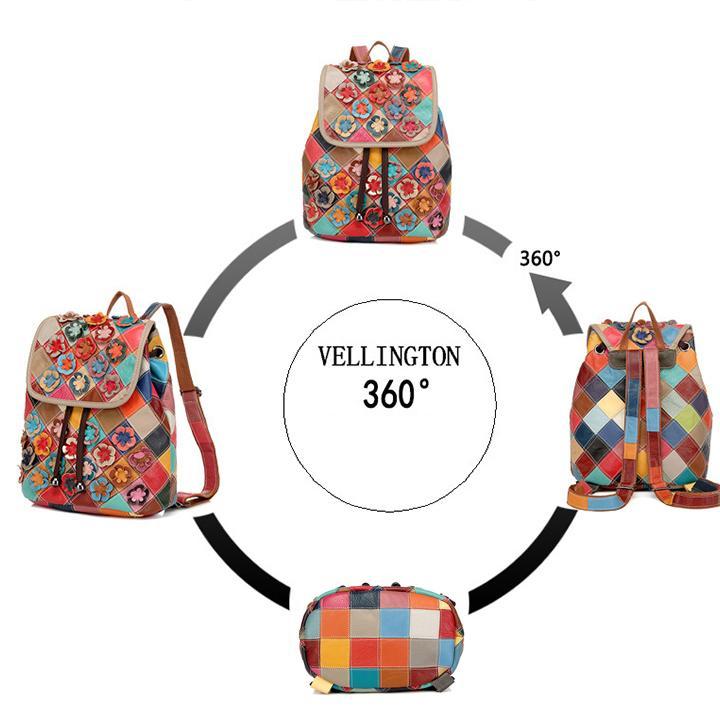 Genuine?Leather Anti-theft Multicolor Flower Backpack