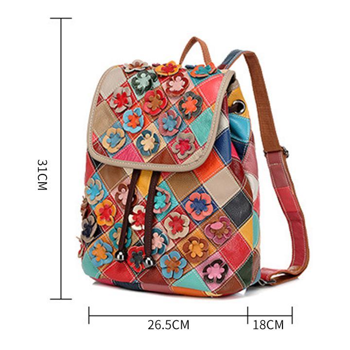 Genuine?Leather Anti-theft Multicolor Flower Backpack