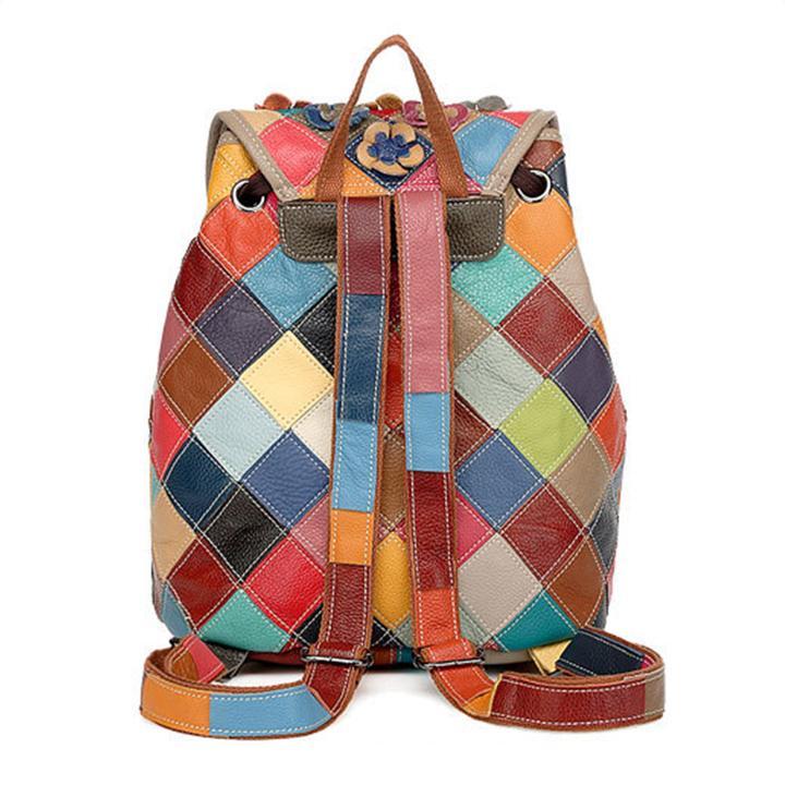 Genuine?Leather Anti-theft Multicolor Flower Backpack