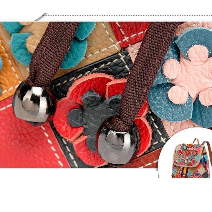 Genuine?Leather Anti-theft Multicolor Flower Backpack