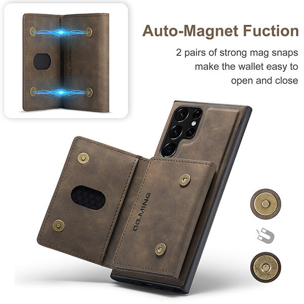 Detachable Magnetic Protective 3 Fold Phone Wallet Case with Card Holder Kickstand For Samsung Galaxy