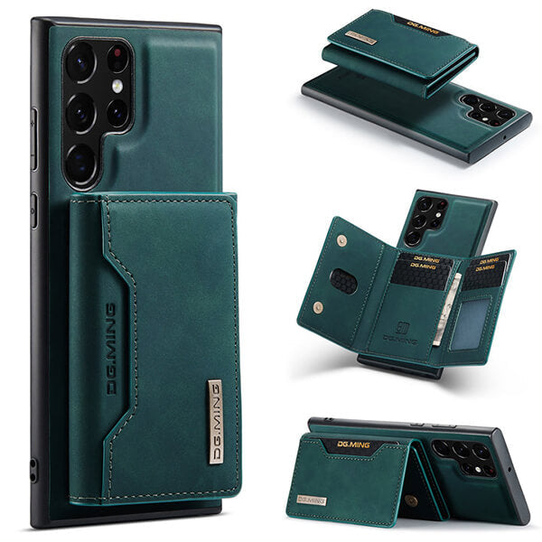 Detachable Magnetic Protective 3 Fold Phone Wallet Case with Card Holder Kickstand For Samsung Galaxy