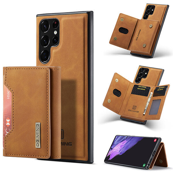 Detachable Magnetic Protective 3 Fold Phone Wallet Case with Card Holder Kickstand For Samsung Galaxy