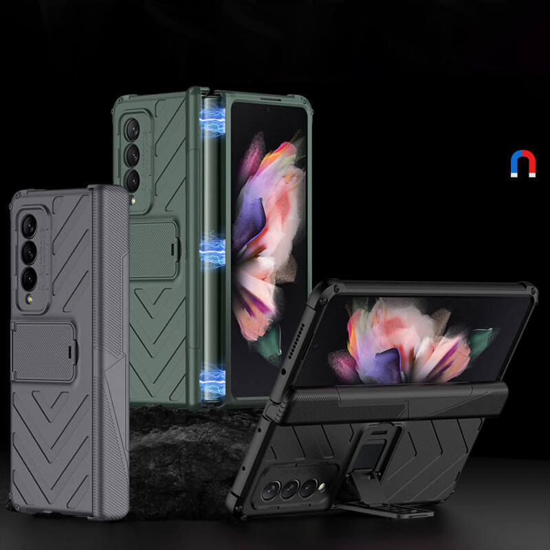 Samsung Galaxy Z Fold 3 Shockproof Case with Magnetic Hinge Protection and Adjustable Kickstand