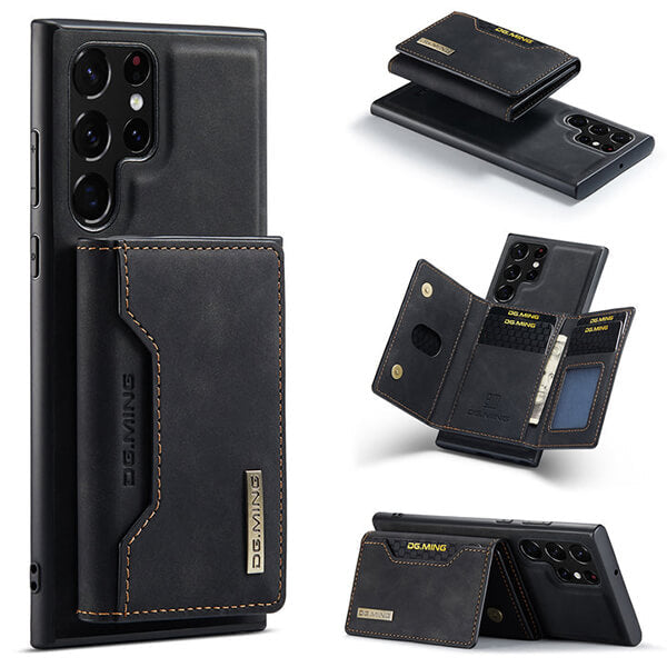 Detachable Magnetic Protective 3 Fold Phone Wallet Case with Card Holder Kickstand For Samsung Galaxy