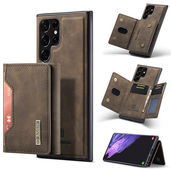 Detachable Magnetic Protective 3 Fold Phone Wallet Case with Card Holder Kickstand For Samsung Galaxy