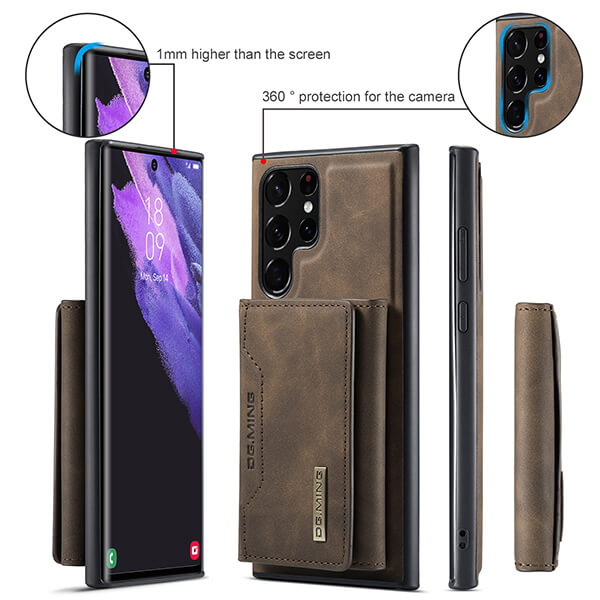 Detachable Magnetic Protective 3 Fold Phone Wallet Case with Card Holder Kickstand For Samsung Galaxy