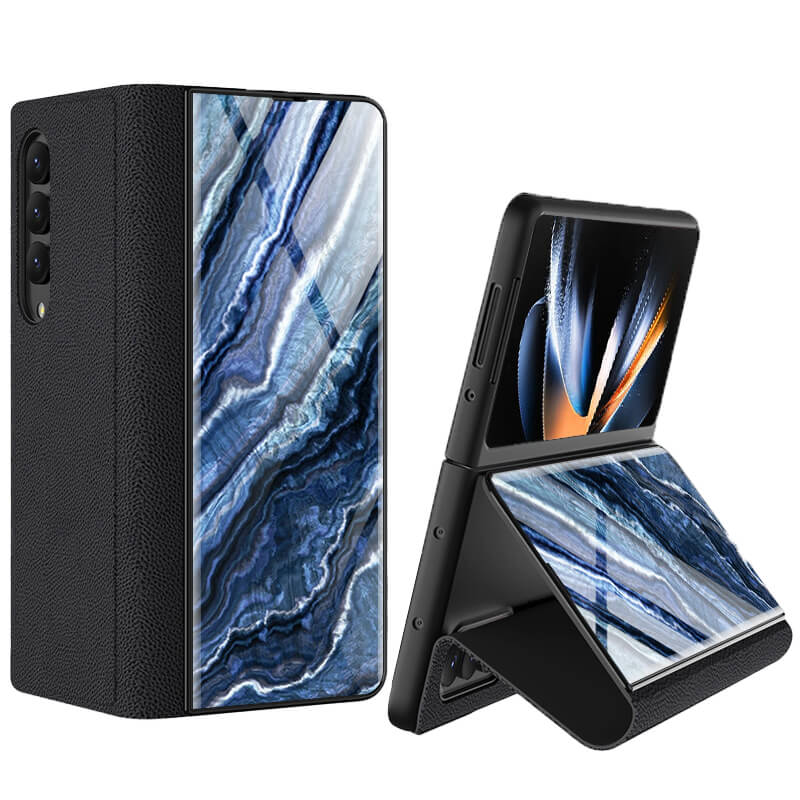 Samsung Galaxy Z Fold 4 Marble Print Full Body Cover Hinge Protection Case