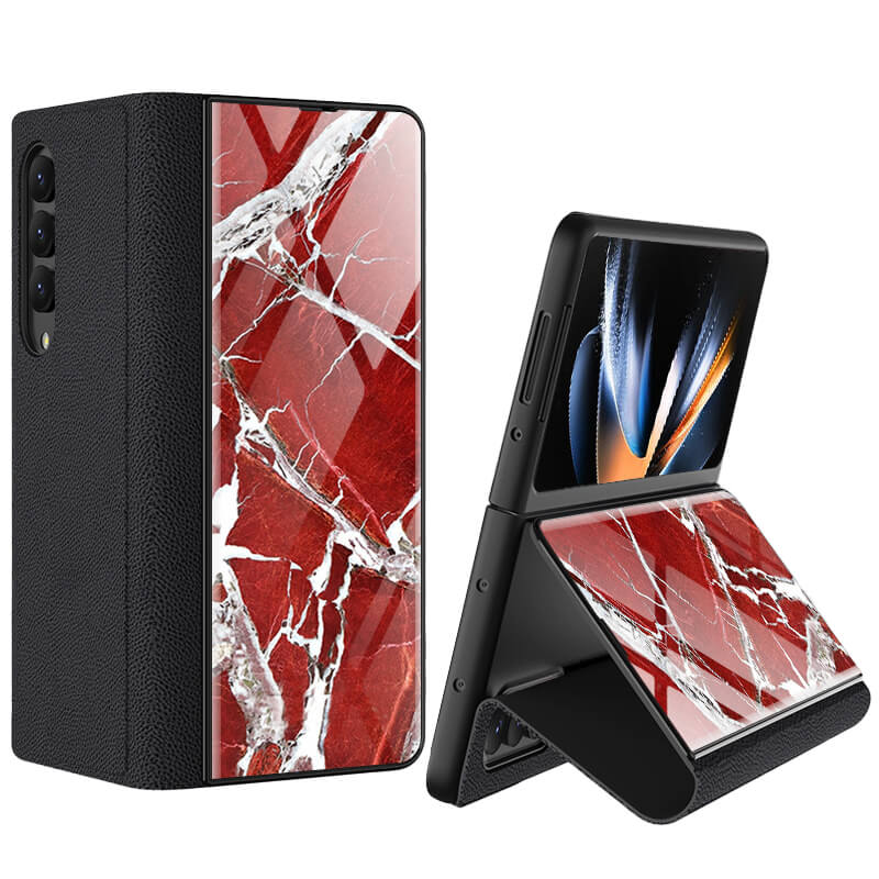 Samsung Galaxy Z Fold 4 Marble Print Full Body Cover Hinge Protection Case