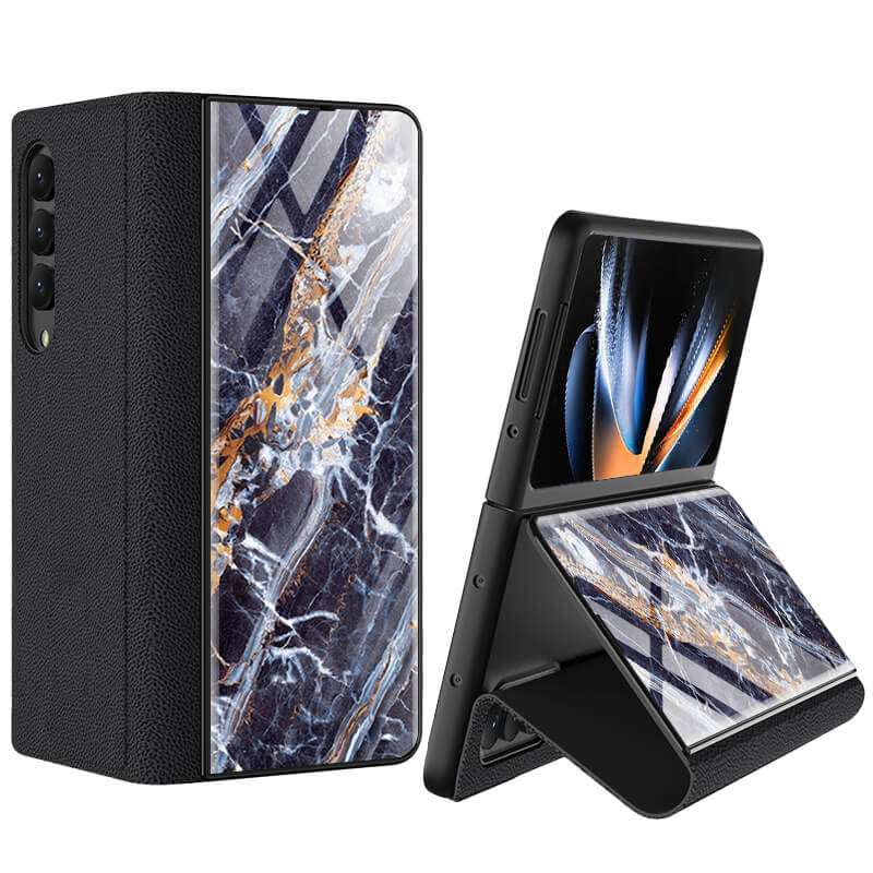 Samsung Galaxy Z Fold 4 Marble Print Full Body Cover Hinge Protection Case