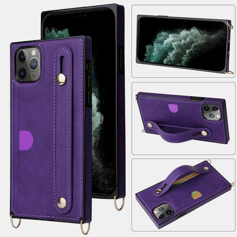 Protective Crossbody Phone Case with Card Holder and Wrsit Band For iPhone