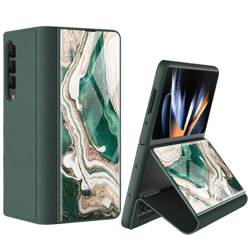 Samsung Galaxy Z Fold 4 Marble Print Full Body Cover Hinge Protection Case