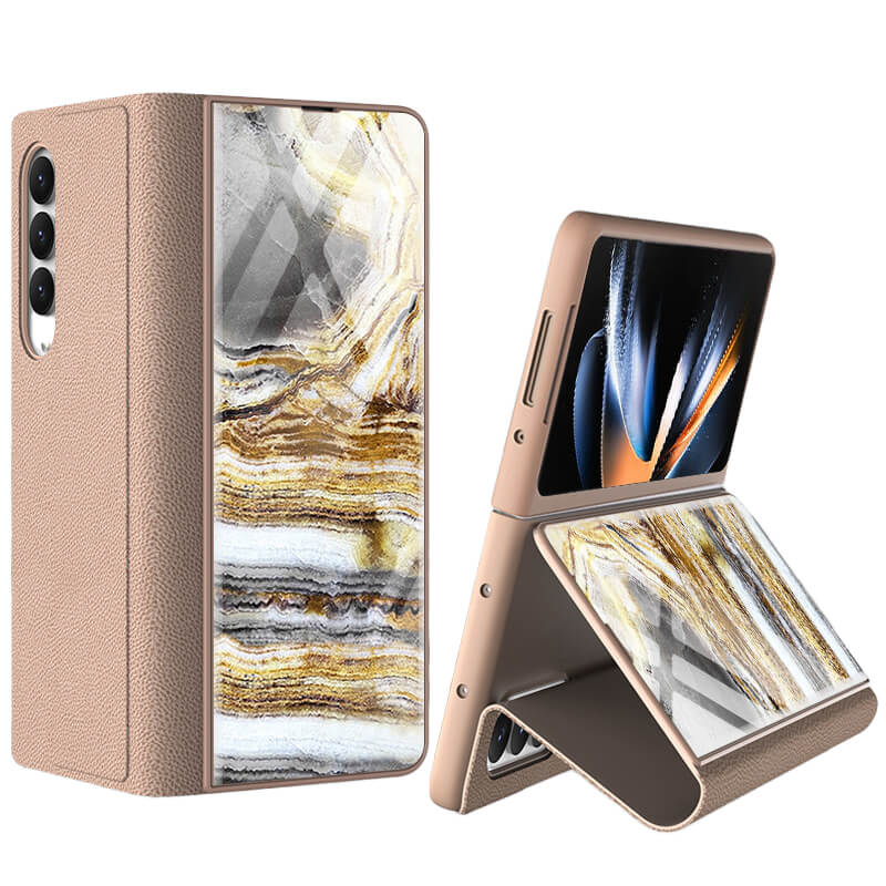 Samsung Galaxy Z Fold 4 Marble Print Full Body Cover Hinge Protection Case