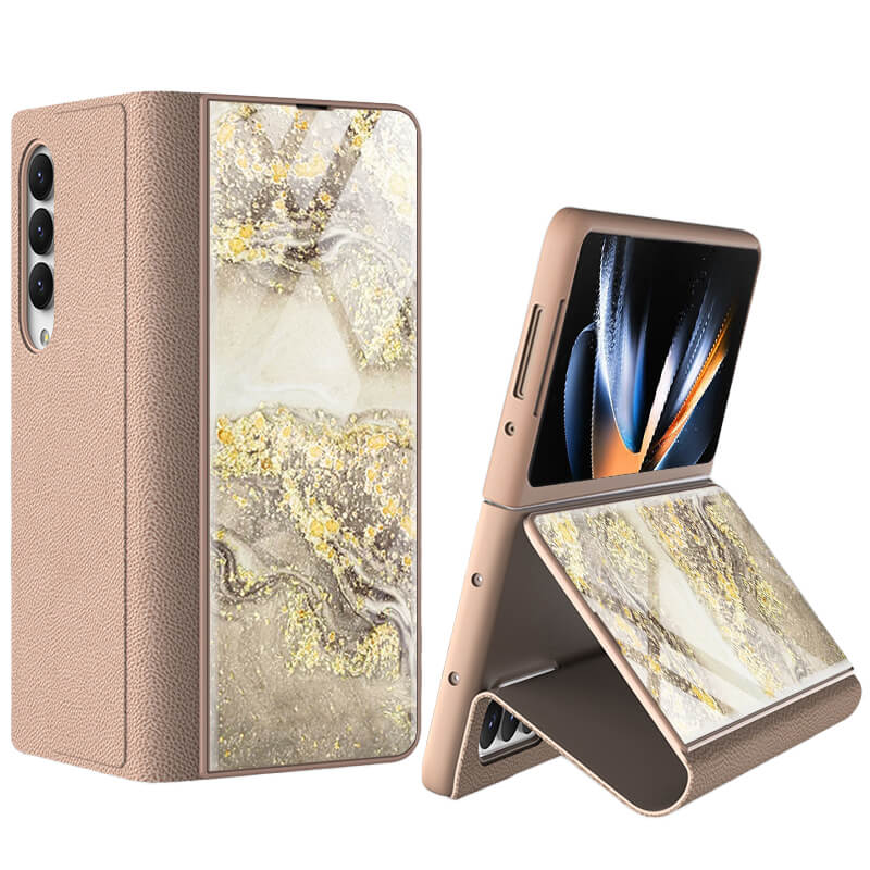 Samsung Galaxy Z Fold 4 Marble Print Full Body Cover Hinge Protection Case