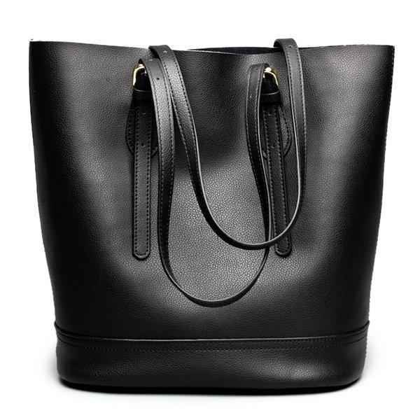 Women Genuine Leather Handbag High End Tote Bag Bucket Bag