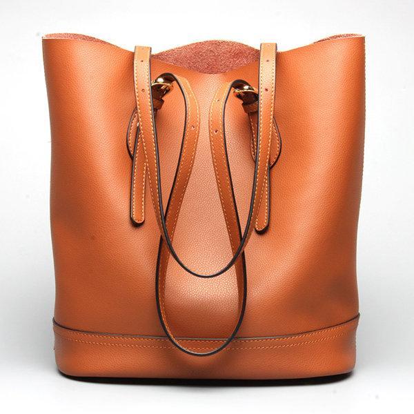 Women Genuine Leather Handbag High End Tote Bag Bucket Bag