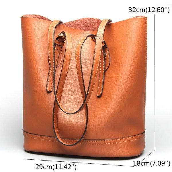 Women Genuine Leather Handbag High End Tote Bag Bucket Bag