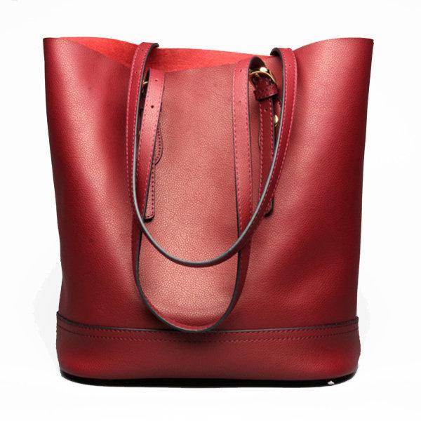 Women Genuine Leather Handbag High End Tote Bag Bucket Bag